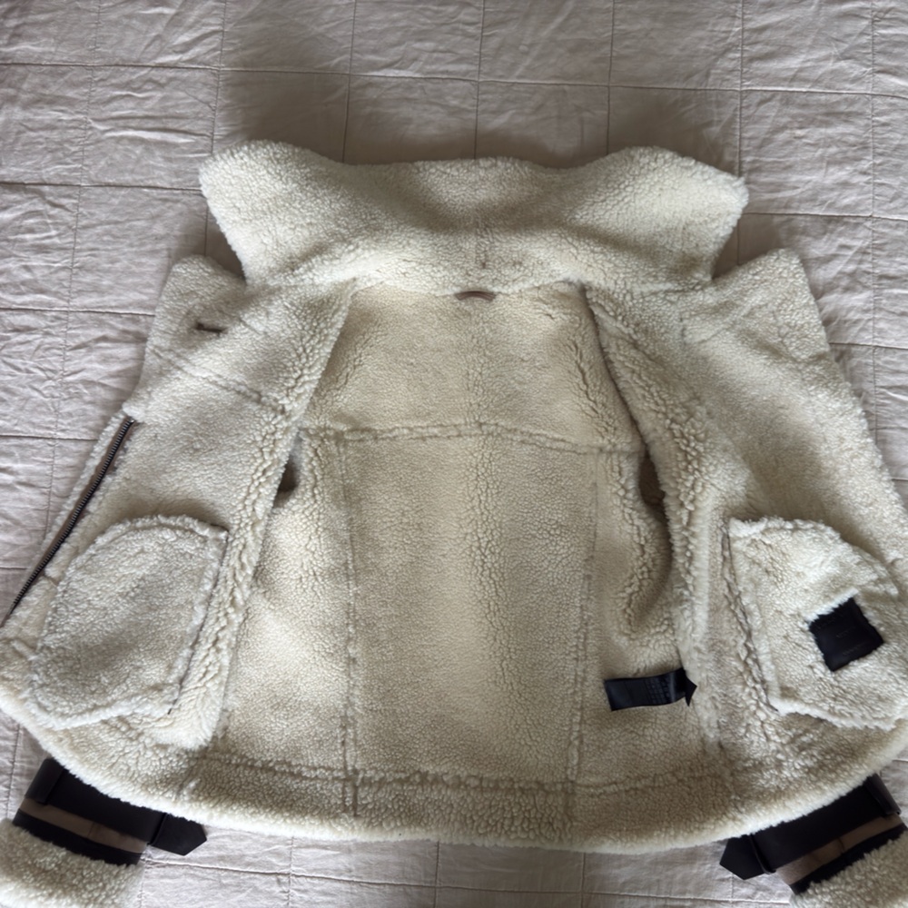 ALLSAINTS PRIYA SHEARLING JACKET TAUPE/ CHALK WHITE MEDIUM - Picture 7 of 16